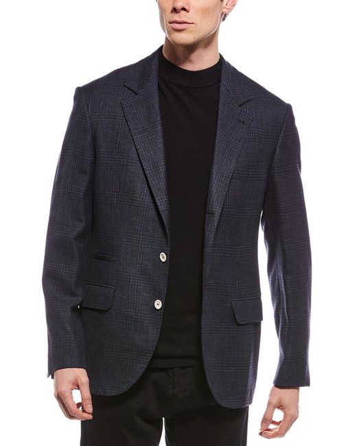 Brunello Cucinelli Blue Wool, Silk, & Linen-Blend Jacket for men