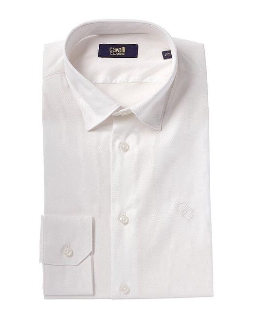 Class Roberto Cavalli White Textured Slim Fit Dress Shirt for men