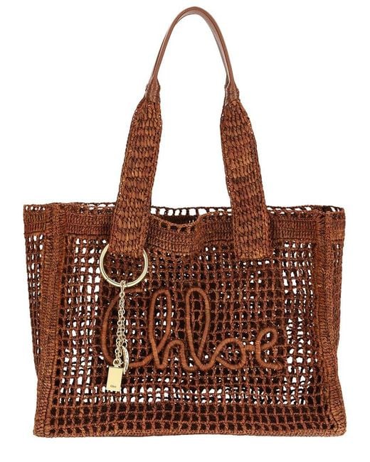 Chloé Brown Tote East-West Summer Banana Raffia Tote Bag