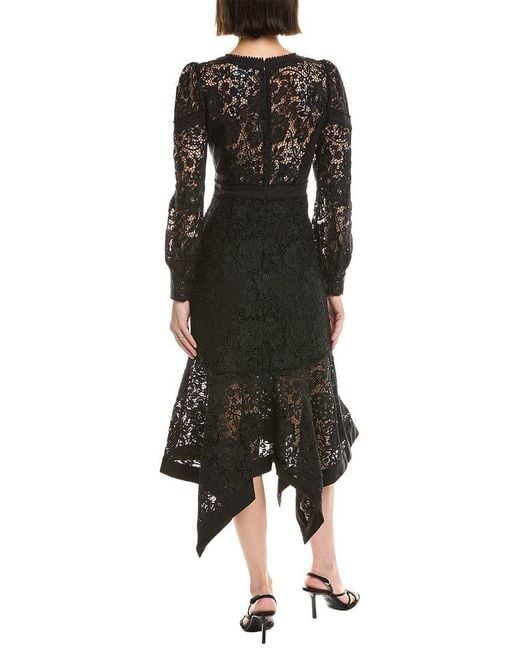 Marchesa Black Sleeveless Handkerchief Midi Dress