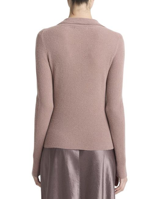 Vince Brown Ribbed Button Loop Cashmere & Silk-Blend Polo Shirt