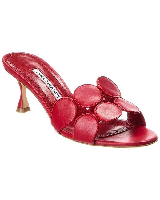 Manolo Blahnik Red Haribalmu 50 Leather Mule