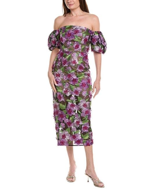 MILLY Red Nira 3d Embellished Midi Dress