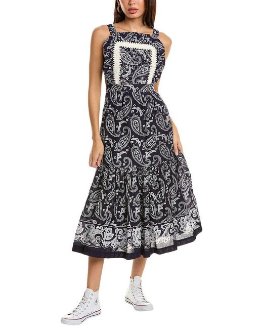Sea Black Theodora Paisley Print Apron Midi Dress