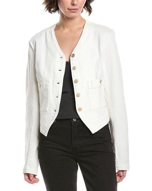 7 For All Mankind White Collarless Jacket