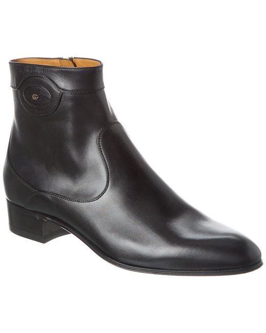 Gucci Black Double G Leather Bootie for men