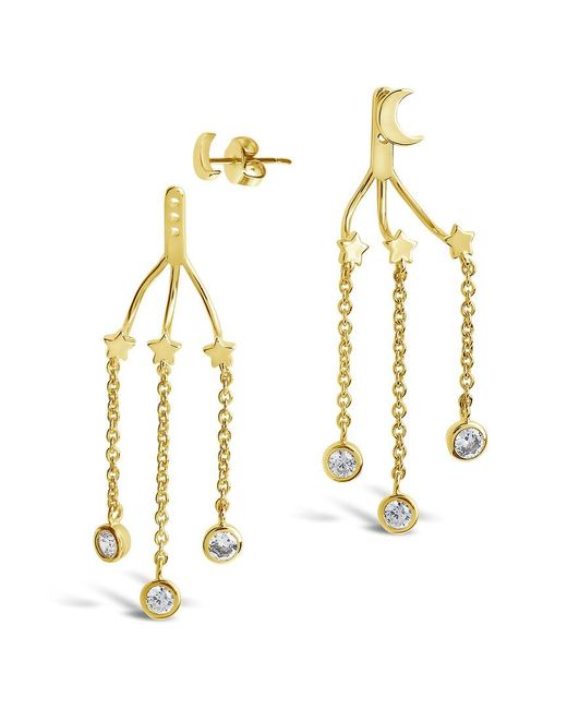 Sterling Forever White 14k Plated Moon & Star Jacket Earrings