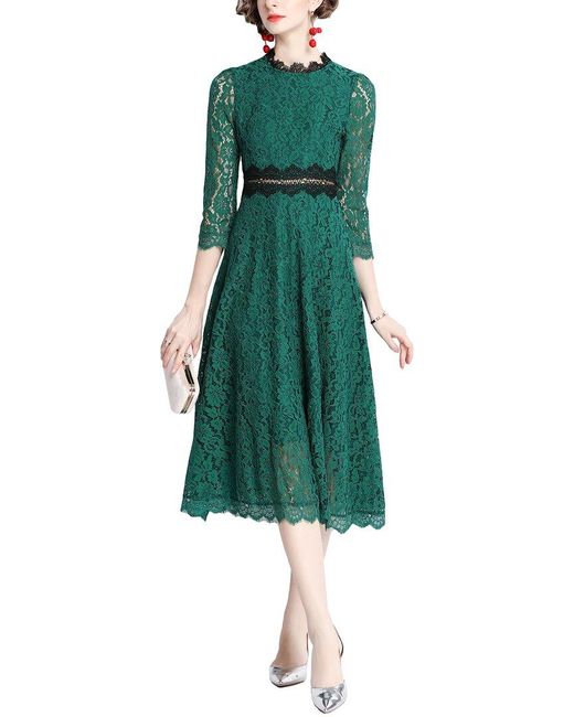 Kaimilan Synthetic 3/4-sleeve Midi Dress in Green | Lyst