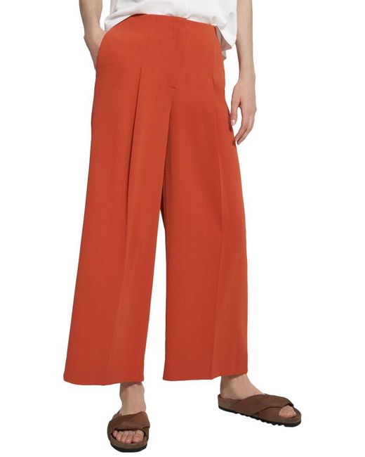 Theory Red Relaxed Wide Leg Pleated Pant