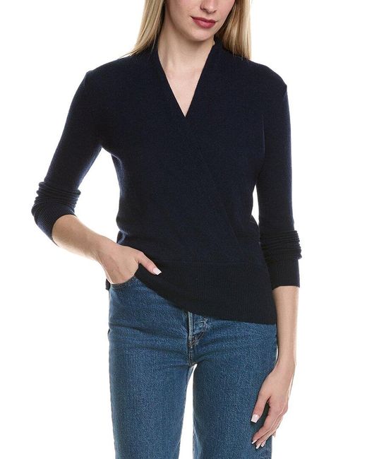 Sofiacashmere Blue Modern Faux Wrap Wool & Cashmere-Blend Sweater