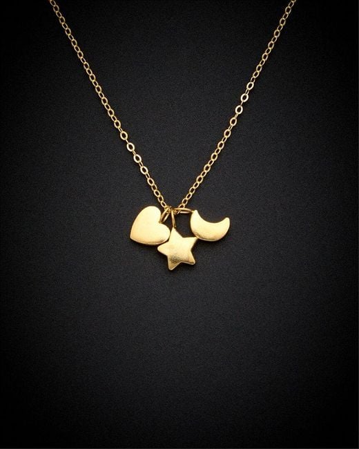 Italian Gold Black 14k Heart, Moon, & Star Charm Necklace