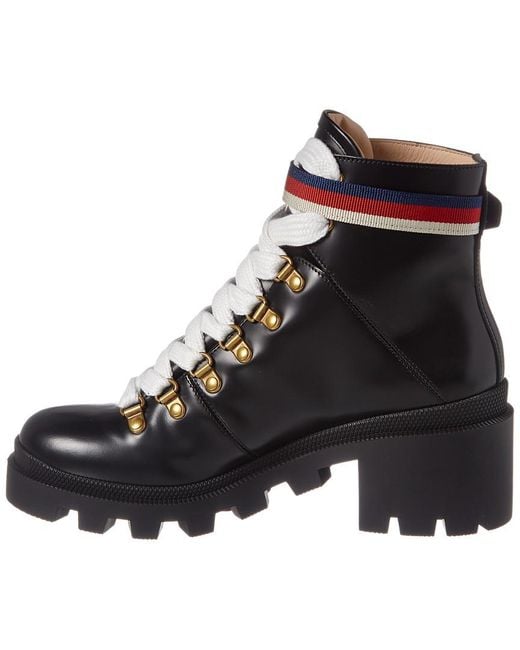 Gucci Black Sylvie Web Leather Bootie
