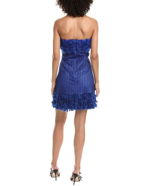 Tadashi Shoji Blue Carmen Lace Fringe Mini Dress