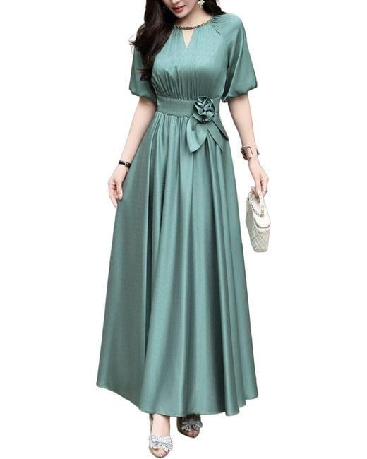 BURRYCO Green Short Sleeve Solid Maxi Dress