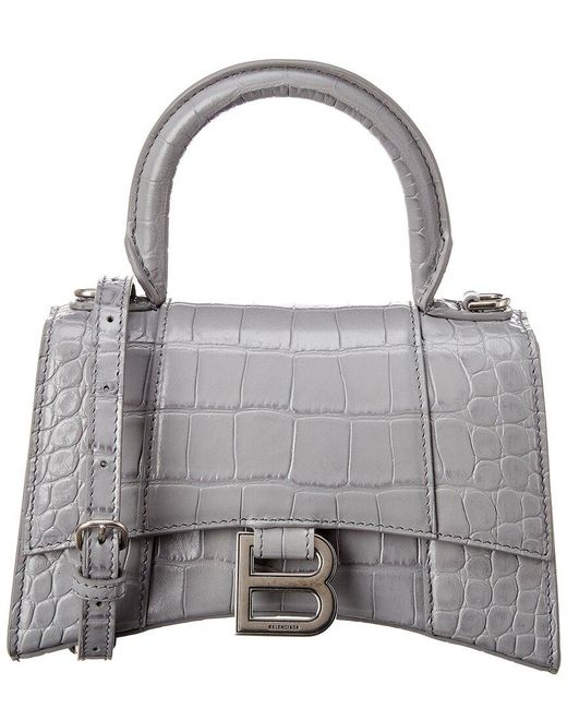 Balenciaga Gray Hourglass Xs Croc-embossed Leather Top Handle Satchel