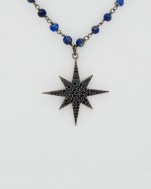 Rachel Reinhardt Jewelry White Silver & Plated Black Spinel & Blue Lapis Star Necklace