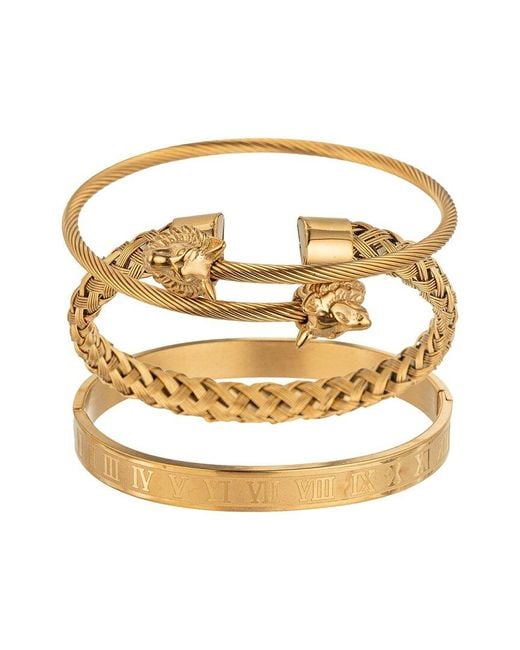 Eye Candy LA Metallic Premium Collection Titanium Numeral Lion 3pc Stretch Bracelet Set for men