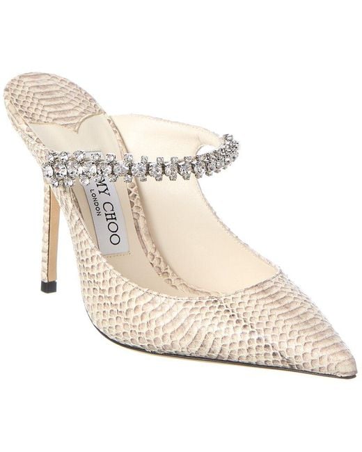 Jimmy Choo White Bing 100 Snake-Embossed Leather Pump