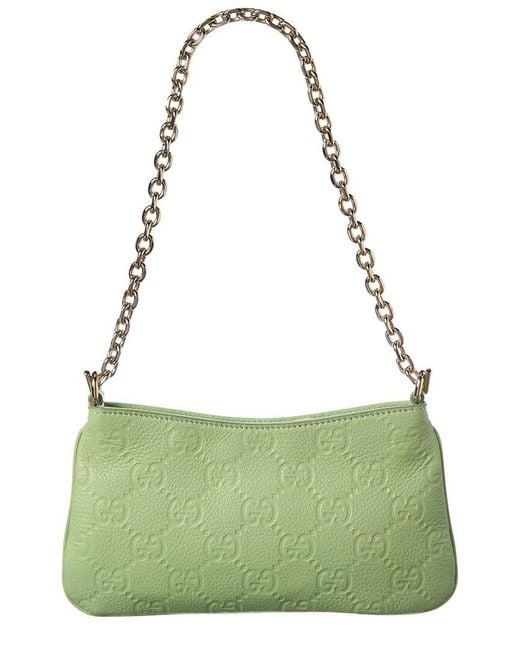 Gucci Green Gg Emblem Super Mini Leather Shoulder Bag
