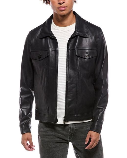 Isaia Black Leather Jacket for men