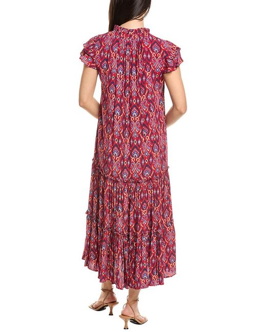 Sail To Sable Red Ruffle Neck Midi Dress