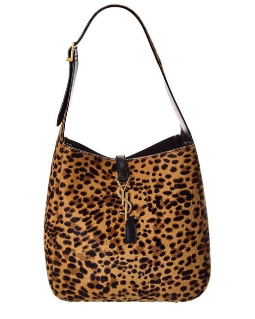 Saint Laurent Brown Le 5 A 7 Small Pony Hair Hobo Bag