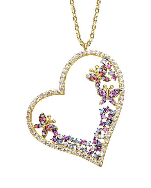 Genevive Jewelry Metallic 14k Over Silver Cz Heart Necklace