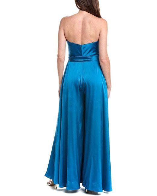 Rene Ruiz Blue Strapless Crepe Column Gown