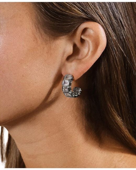 Sterling Forever Metallic Cz Nyssa Bezel Station Hoop Earrings