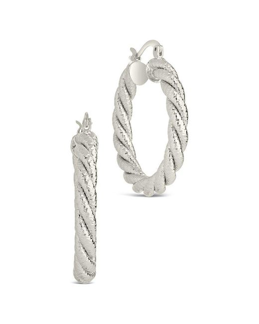 Sterling Forever White Rhodium Plated Cerys Woven Hoops
