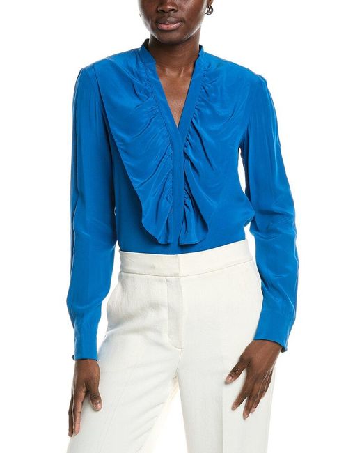 Akris Punto Blue Ruffle Silk Blouse