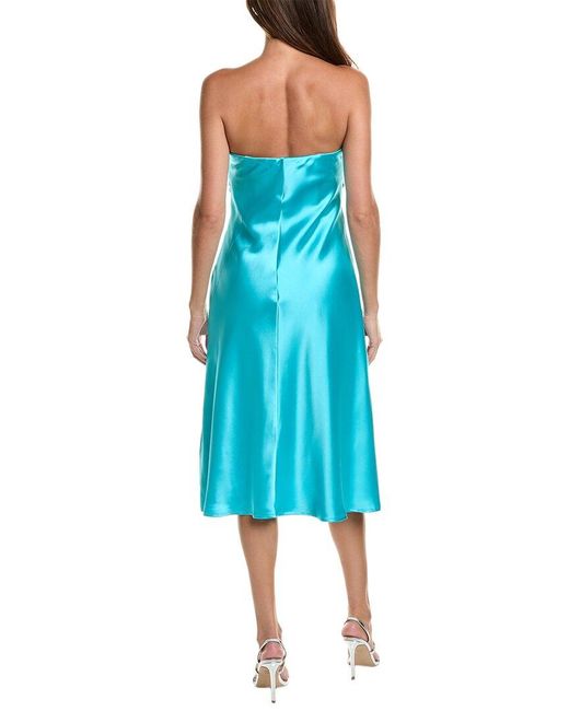 ML Monique Lhuillier Blue Imara Satin Midi Dress