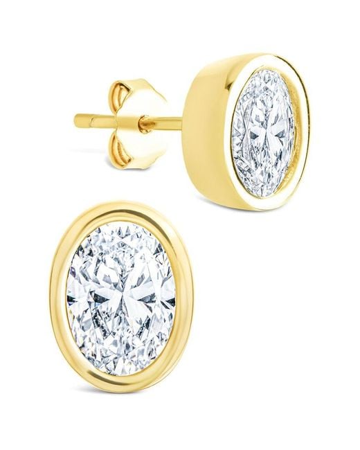 Sterling Forever Metallic 14k Over Silver Cz Oval Cut Bezel Set Stud Earrings