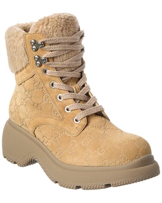 Gucci Natural Gg Suede & Wool Bootie