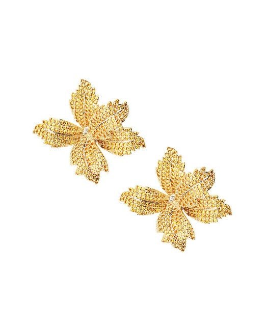 Eye Candy LA Metallic 14k Plated Cz Leaf Floral Earrings