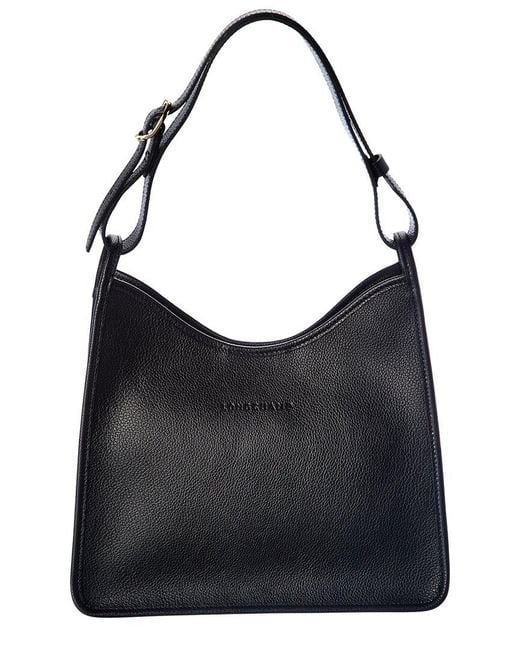 Longchamp Black Le Foulonné Medium Leather Hobo Bag