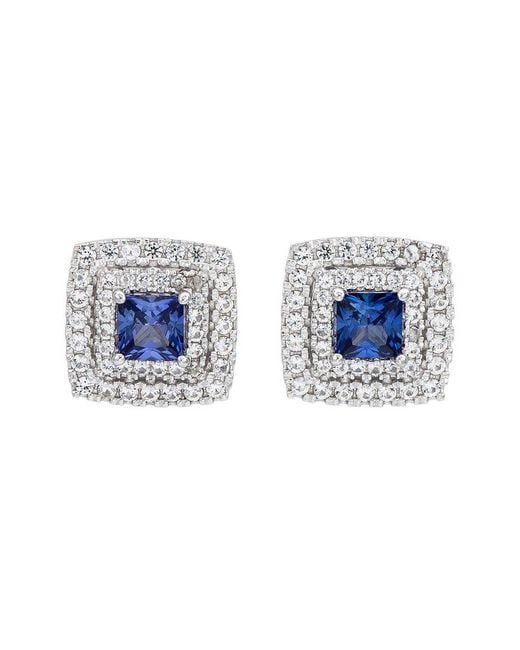Suzy Levian Blue Silver 0.02 Ct. Tw. Diamond & Gemstone Stud Earrings