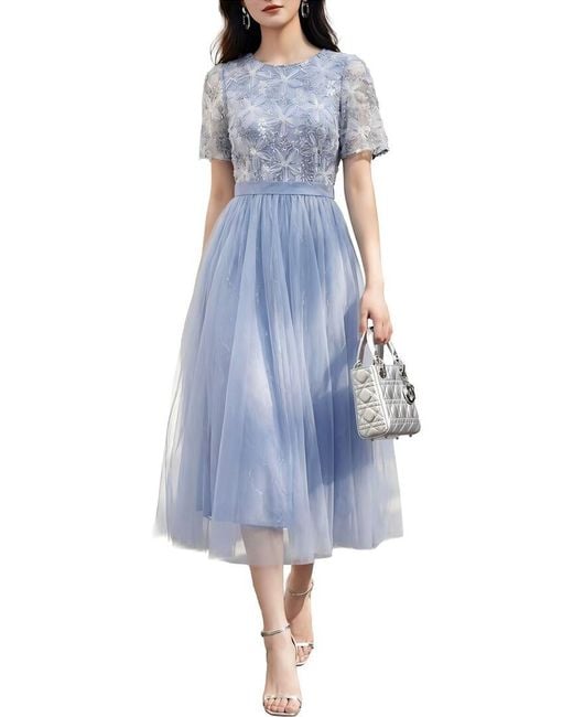 BRC By BURRYCO Blue Short Sleeve Midi Dress