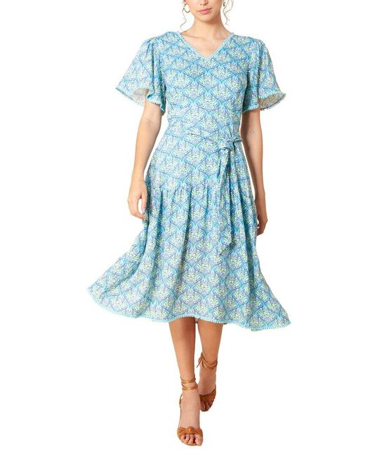 Hale Bob Blue V-neck Linen Midi Dress