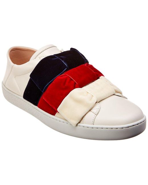 Gucci Ace Velvet Bow & Leather Sneaker in | Lyst