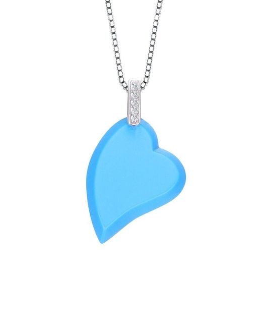 Genevive Jewelry Blue Silver Pendant Necklace