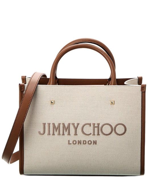 Jimmy Choo Brown Avenue Small Canvas & Leather Tote