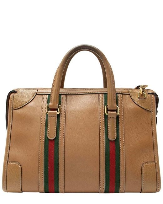 Gucci Brown Leather Ophidia Bauletto Medium Satchel (authentic Pre-loved)