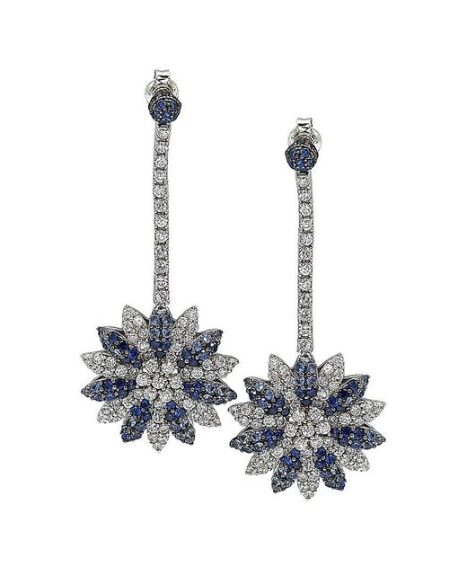 Suzy Levian White 18K & 6.47 Ct. Tw. Diamond & Sapphire Flower Drop Earrings