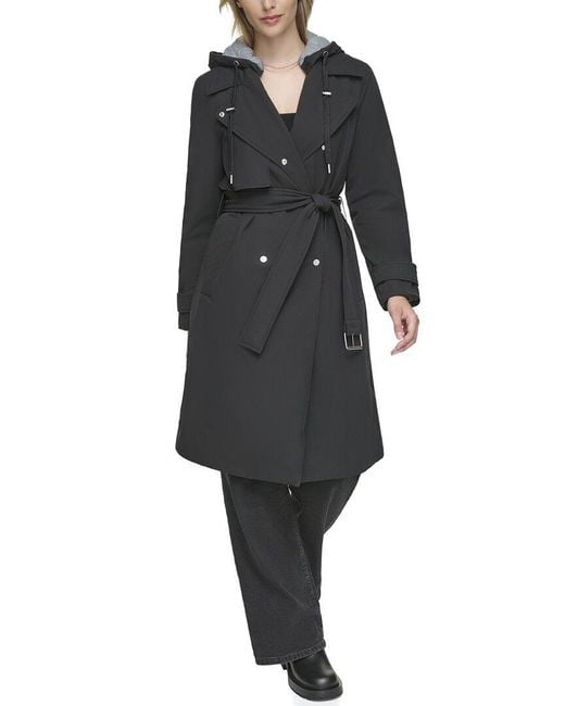 Andrew Marc Black Evesham Double-Breasted Trench Coat