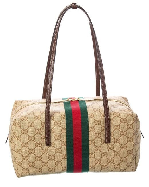 Gucci Natural Melrose Medium Gg Coated Canvas & Leather Boston Bag