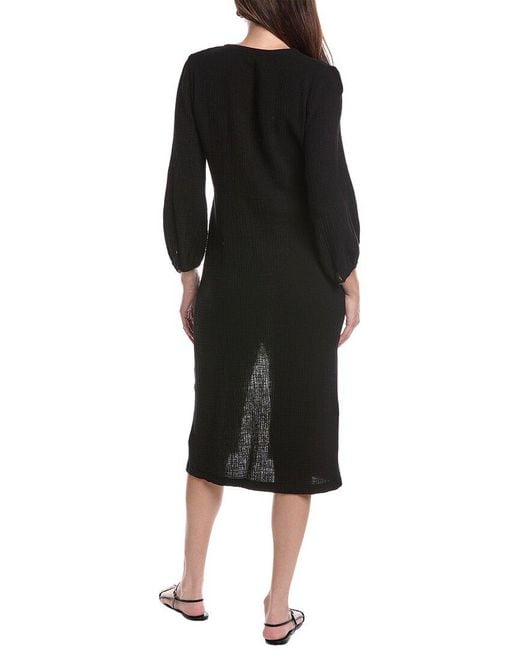 Nation Ltd Black Olpa Ballon Sleeve V-Neck Midi Dress