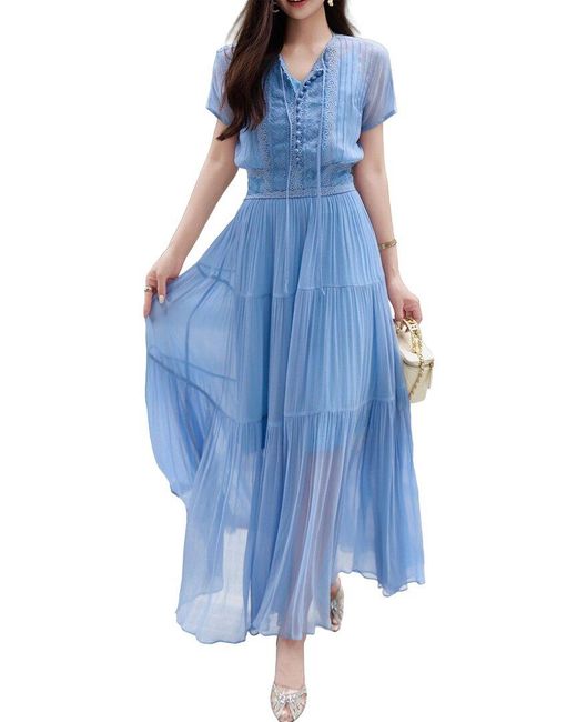 BURRYCO Blue Short Sleeve Maxi Dress