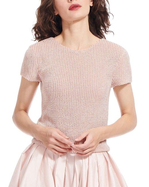 EMILY SHALANT Pink Pearl Encrusted Short Sleeve Tee Light Colors