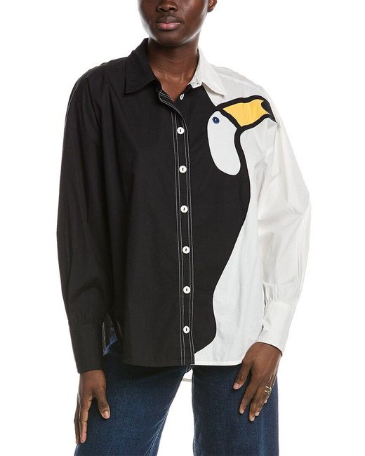 Farm Rio Black Tucan Cutwork Shirt